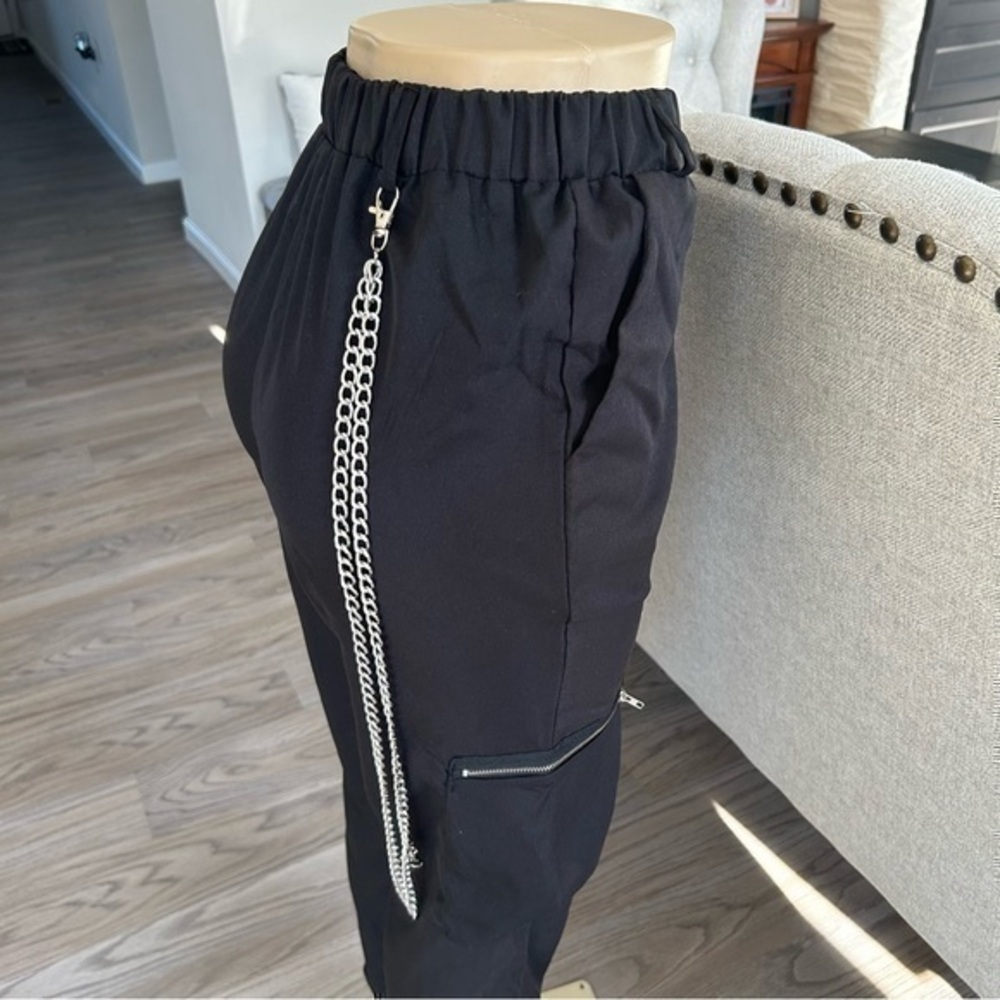 ๐NWT Romwe black punk rock chain black jogger slacks ๐ pants XS - Picture 4 of 16
